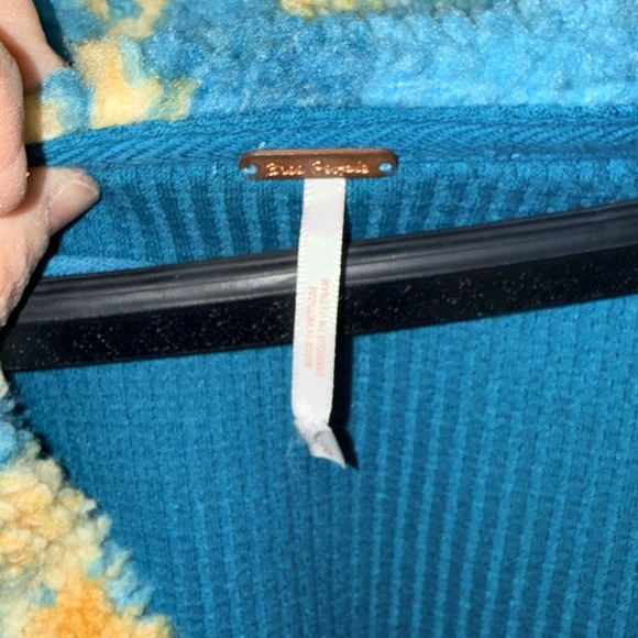 Free People Teal & Yellow Floral Sherpa Hoodie NWOT never worn - Picture 2 of 7